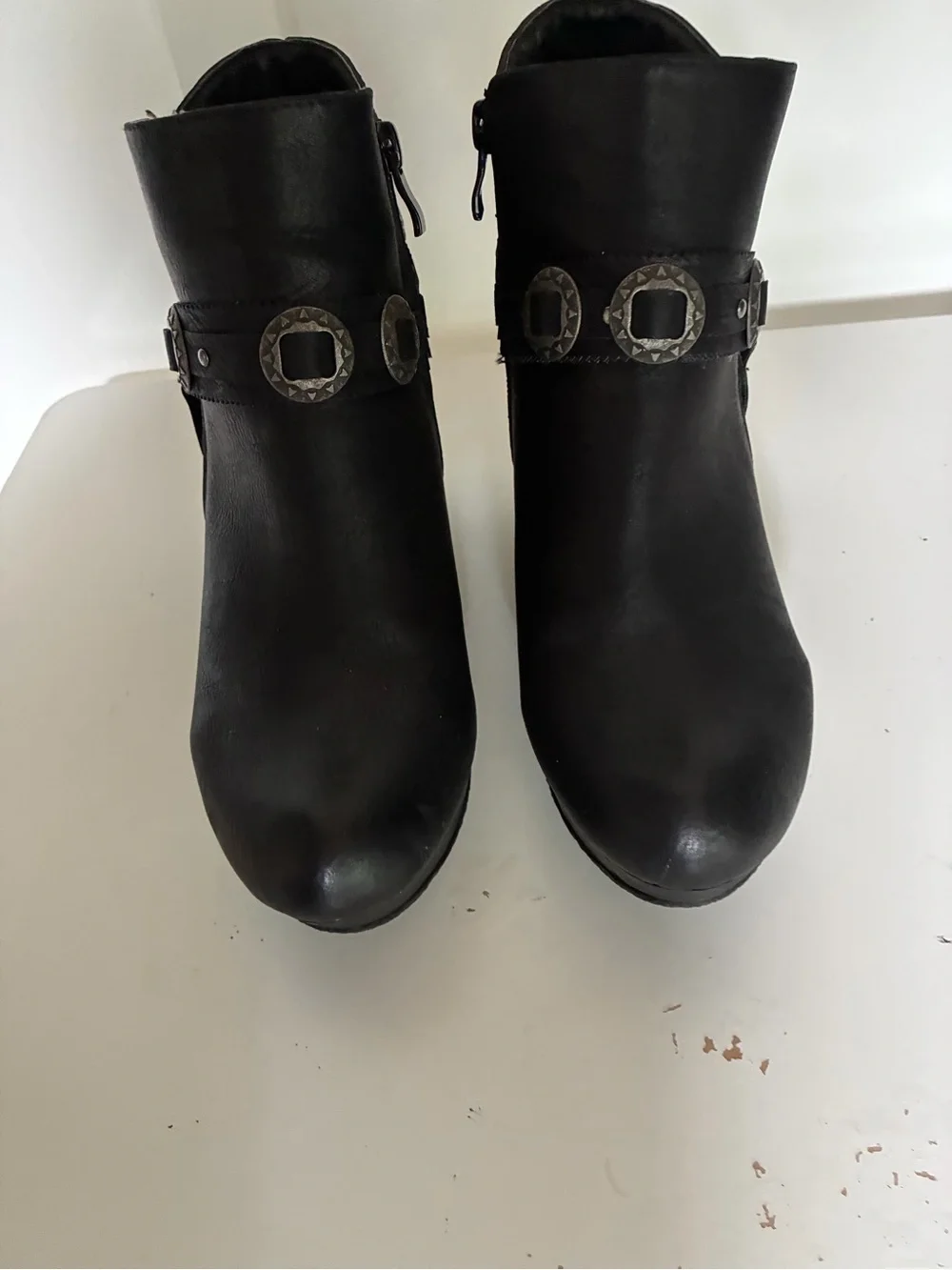 Sbicca Black Wedge Ankle Booties with Studded Harness Detail